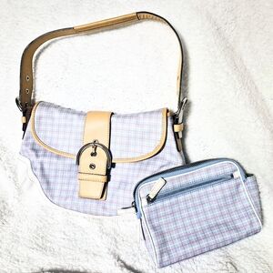 COACH: Plaid Hobo Bag and Matching Cosmetic Bag Set